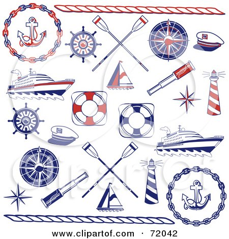 Royalty-Free (RF) Clipart Illustration of a Digital Collage Of Red And Blue Nautical Icons by inkgraphics