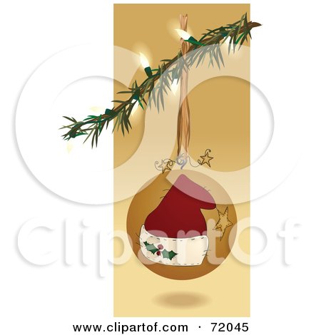 Royalty-Free (RF) Clipart Illustration of an Illuminated Christmas Tree Branch With A Santa Hat Bauble by inkgraphics