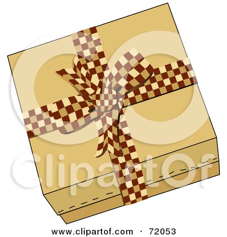 Royalty-Free (RF) Clipart Illustration of a Brown Gift Box Sealed With A Brown Checkered Bow by inkgraphics
