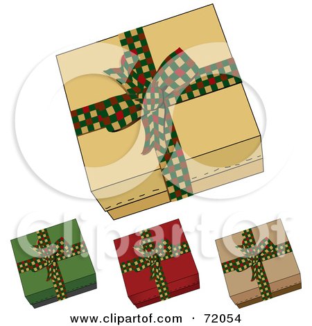 Royalty-Free (RF) Clipart Illustration of a Digital Collage Of Four Gift Boxes With Checkered Festive Bows by inkgraphics