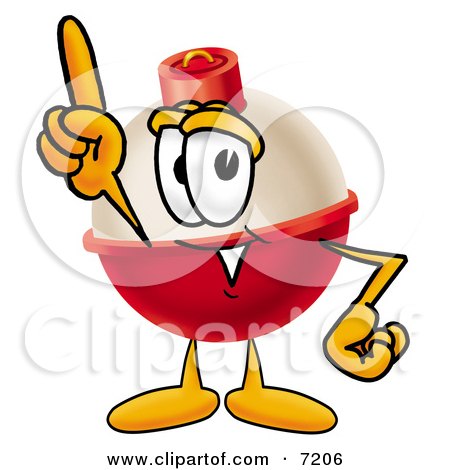 Clipart Picture of a Fishing Bobber Mascot Cartoon Character Pointing Upwards by Mascot Junction