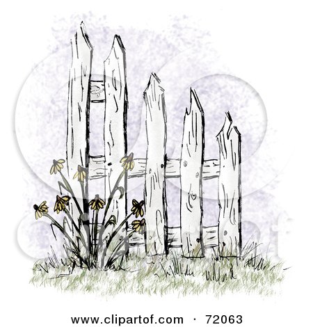 Royalty-Free (RF) Clipart Illustration of a Picket Fence With Coneflowers by inkgraphics