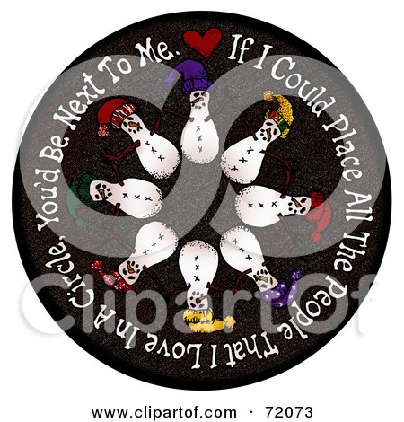 Royalty-Free (RF) Clipart Illustration of a Circle Of Snowmen On A Black Circle With Text by inkgraphics