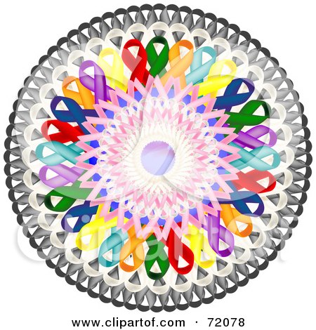 Royalty-Free (RF) Clipart Illustration of a Circular Design Of Colorful Awareness Ribbons by inkgraphics