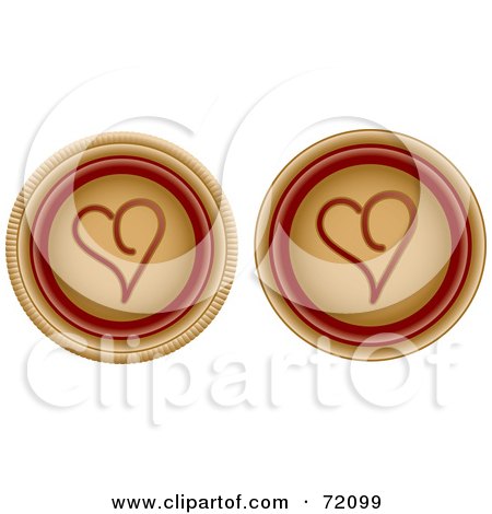 Royalty-Free (RF) Clipart Illustration of a Digital Collage Of Two Beige And Red Heart Buttons by inkgraphics