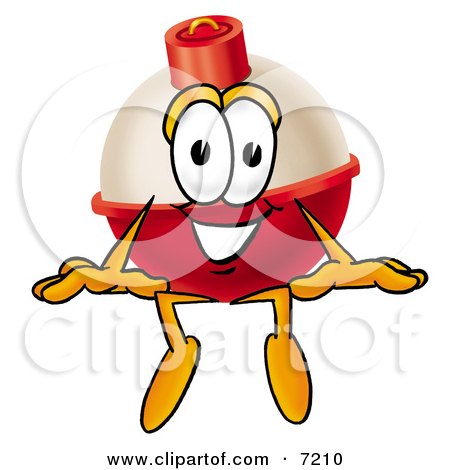 Clipart Picture of a Fishing Bobber Mascot Cartoon Character Sitting by Mascot Junction