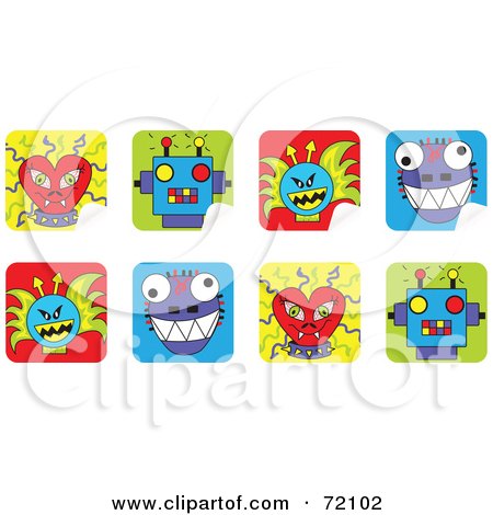 Royalty-Free (RF) Clipart Illustration of a Digital Collage Of Peeling Monster Face Stickers by inkgraphics