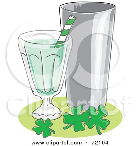 Royalty-Free (RF) Clipart Illustration of a Mint Milk Shake With A Straw And Silver Cup by inkgraphics