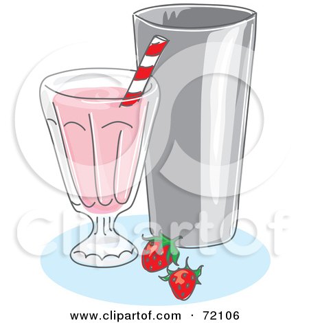 Royalty-Free (RF) Clipart Illustration of a Strawberry Milk Shake With A Straw And Silver Cup by inkgraphics