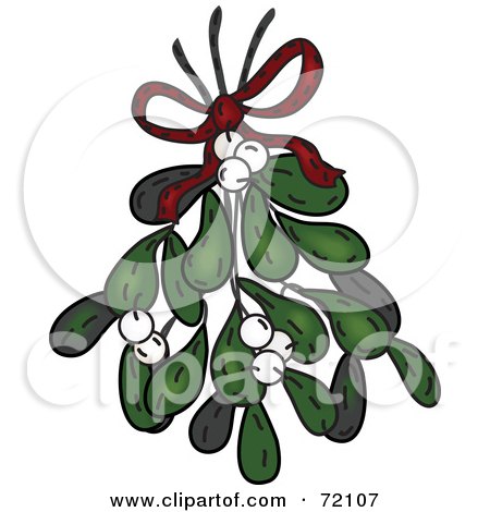 Royalty-Free (RF) Clipart Illustration of a Bundle Of Mistletoe With White Berries And A Red Bow by inkgraphics