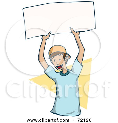 Royalty-Free (RF) Clipart Illustration of an Energetic Little Boy Holding Up A Blank Sign by PlatyPlus Art