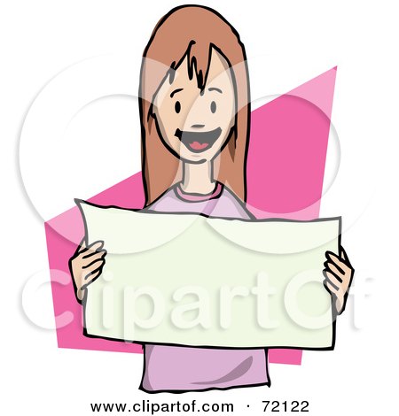 Royalty-Free (RF) Clipart Illustration of a Happy Little Girl Holding A Blank Sign In Front Of Her Chest by PlatyPlus Art