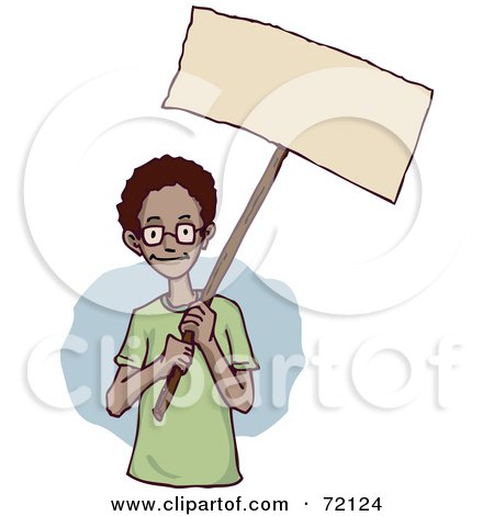 Royalty-Free (RF) Clipart Illustration of a Friendly African American Boy Holding A Blank Sign by PlatyPlus Art