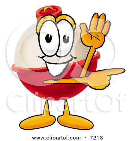 Clipart Picture of a Fishing Bobber Mascot Cartoon Character Waving and  Pointing by Mascot Junction #7213
