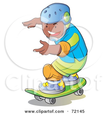 Royalty-Free (RF) Clipart Illustration of a Hispanic Boy Wearing A Helmet And Skateboarding by YUHAIZAN YUNUS
