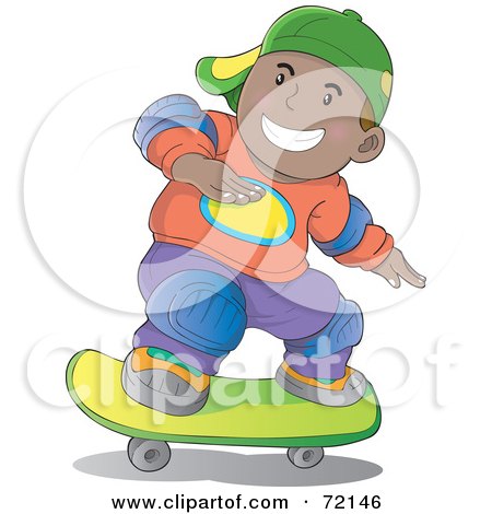 Royalty-Free (RF) Clipart Illustration of a Hispanic Skater Boy Wearing Knee Pads And A Hat by YUHAIZAN YUNUS
