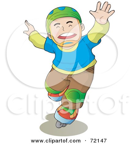 Royalty-Free (RF) Clipart Illustration of a Caucasian Boy Wearing A Helmet And Roller Blading by YUHAIZAN YUNUS