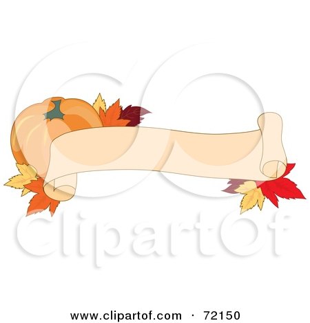 Royalty-Free (RF) Clipart Illustration of a Scrolled Blank Banner With A Pumpkin And Fall Leaves by Maria Bell