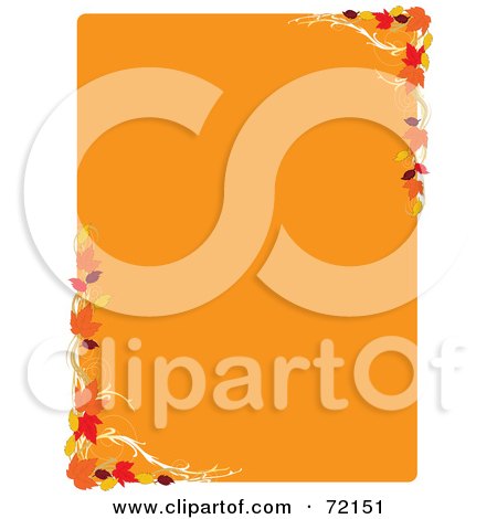 Royalty-Free (RF) Clipart Illustration of an Orange Background With Fall Leaf Corners And White Trim by Maria Bell