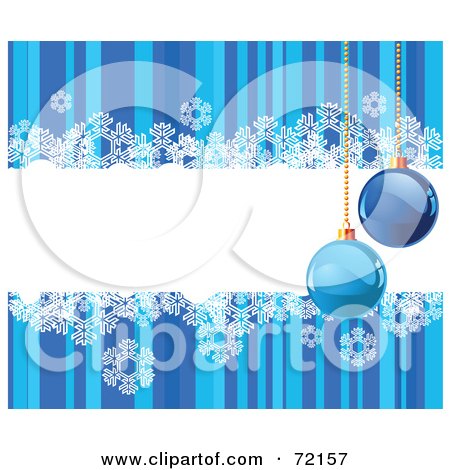 Royalty-Free (RF) Clipart Illustration of a Blue Striped Background With Snowflakes And Baubles Around A Text Box by Pushkin
