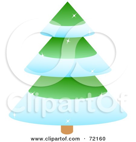 Royalty-Free (RF) Clipart Illustration of a Sparkly Tiered Green Christmas Tree With Snow Flocked Trim by Pushkin