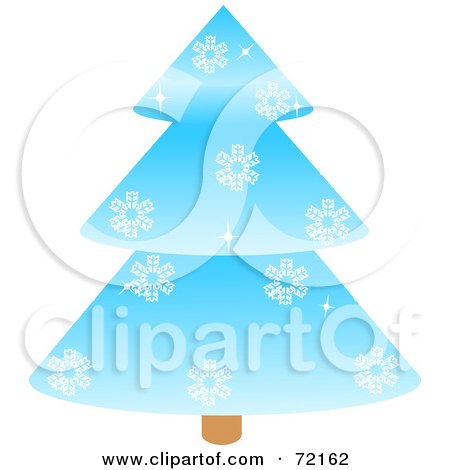 Royalty-Free (RF) Clipart Illustration of a Sparkly Tiered Blue Christmas Tree With Snowflakes by Pushkin