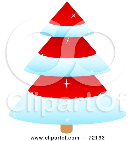 Royalty-Free (RF) Clipart Illustration of a Sparkly Tiered Red Christmas Tree With Snow Flocked Trim by Pushkin