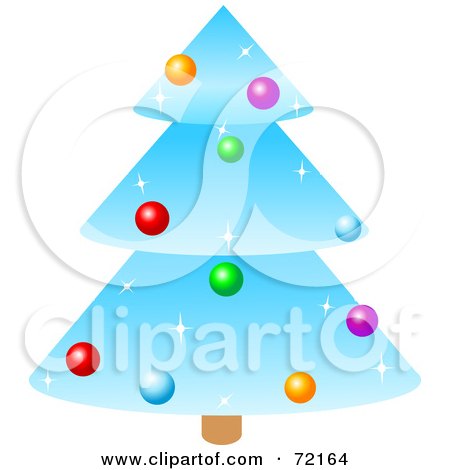 Royalty-Free (RF) Clipart Illustration of a Sparkly Tiered Blue Christmas Tree Colorful Ornaments by Pushkin