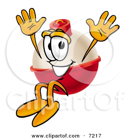 Clipart Picture of a Fishing Bobber Mascot Cartoon Character Jumping by Mascot Junction