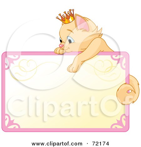 Royalty-Free (RF) Clipart Illustration of a Princess Kitten Draped Over The Top Of A Blank Sign by Pushkin