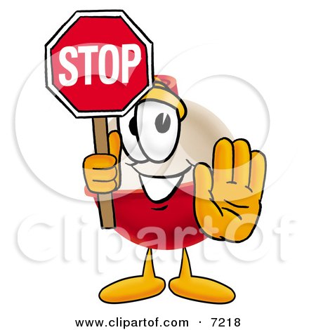 Clipart Picture of a Fishing Bobber Mascot Cartoon Character Holding a Stop Sign by Mascot Junction