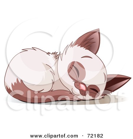 Royalty-Free (RF) Clipart Illustration of a Cute Siamese Kitten Curled Up And Sound Asleep by Pushkin