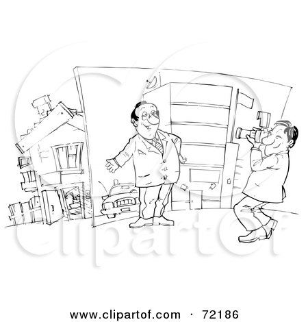 Royalty-Free (RF) Clipart Illustration of a Black And White Sketched Businessman Having His Picture Taken by Alex Bannykh