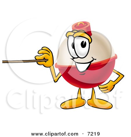 Clipart Picture of a Fishing Bobber Mascot Cartoon Character Holding a Pointer Stick by Mascot Junction