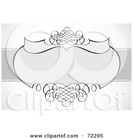Royalty-Free (RF) Clipart Illustration of a Gray Ornamental Frame With A Banner And Shaded White Background by BestVector
