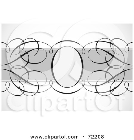 Royalty-Free (RF) Clipart Illustration of an Oval Frame And Swirls Over A Gray Bar On Shaded White by BestVector