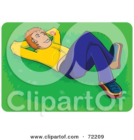 Royalty-Free (RF) Clipart Illustration of a Relaxed Red Haired Teenage Boy Laying In Grass by Paulo Resende