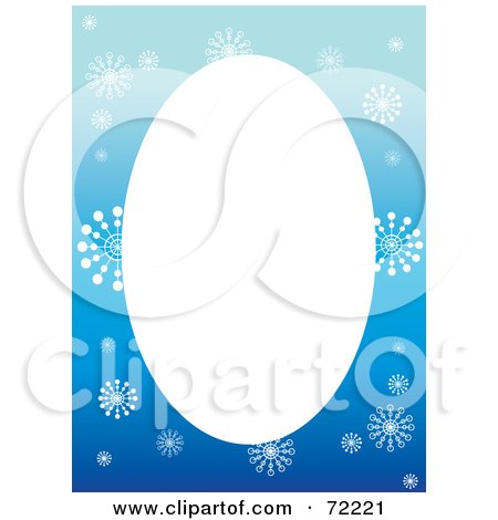 Royalty-Free (RF) Clipart Illustration of a Blue Snowflake Border Around A Blank Oval Space by Rosie Piter