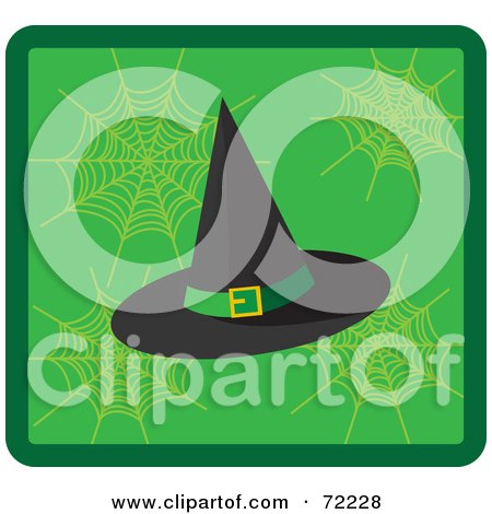 Royalty-Free (RF) Clipart Illustration of a Black Witch Hat On A Green Web Background by Rosie Piter
