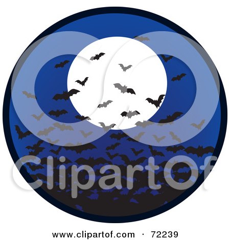 Royalty-Free (RF) Clipart Illustration of a Swarm Of Bats In A Night Sky With A Full Moon by Rosie Piter
