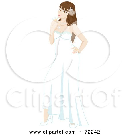 Royalty-Free (RF) Clipart Illustration of a Flirty Brunette Bride Holding Champagne by Rosie Piter