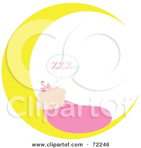 Royalty-Free (RF) Clipart Illustration of a Baby Girl Sleeping On A Crescent Moon by Rosie Piter