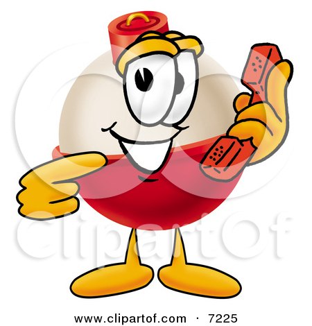 Clipart Picture of a Fishing Bobber Mascot Cartoon Character Holding a Telephone by Mascot Junction