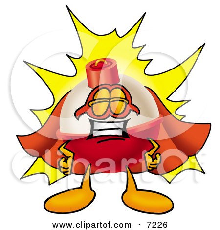 Clipart Picture of a Fishing Bobber Mascot Cartoon Character Dressed as a Super Hero by Mascot Junction
