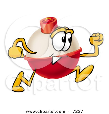 Clipart Picture of a Fishing Bobber Mascot Cartoon Character Running by Mascot Junction