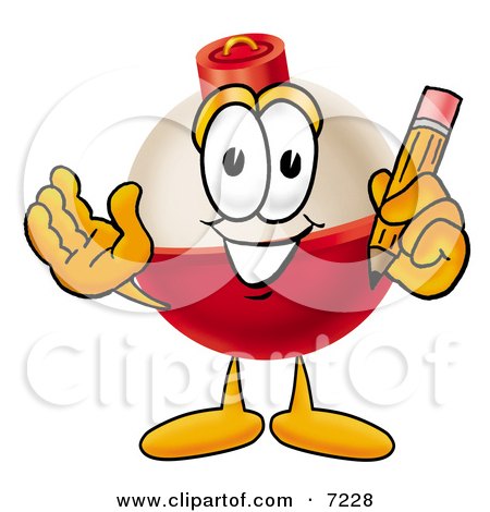 Clipart Picture of a Fishing Bobber Mascot Cartoon Character Holding a  Pencil by Mascot Junction #7228