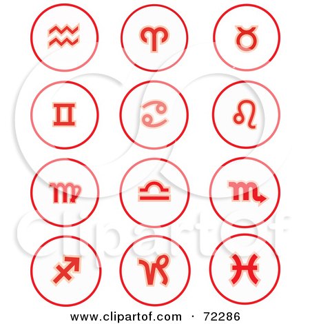 Royalty-Free (RF) Clipart Illustration of a Digital Collage Of Red And White Astrology Sign Circle Website Icons by Monica