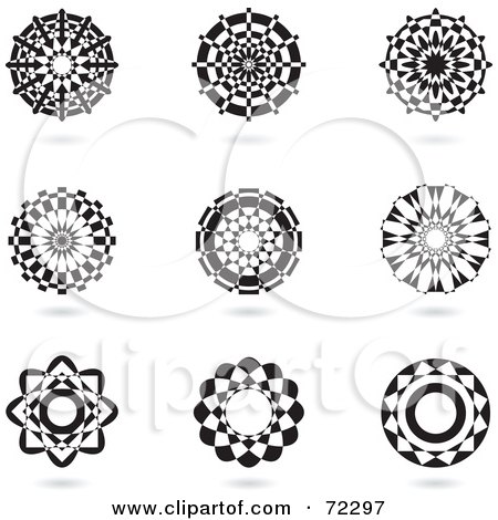 Royalty-Free (RF) Clipart Illustration of a Digital Collage Of Black And White Floral Logo Icons by cidepix