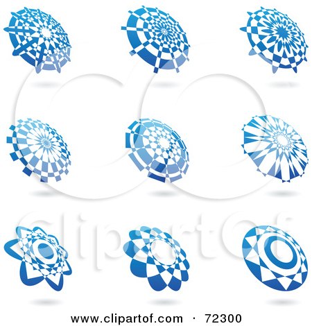 Royalty-Free (RF) Clipart Illustration of a Digital Collage Of Blue And White Floral Logo Icons by cidepix