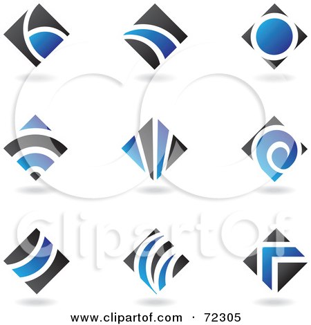 Royalty-Free (RF) Clipart Illustration of a Digital Collage Of Blue And Black 3d Diamond Logo Icons by cidepix